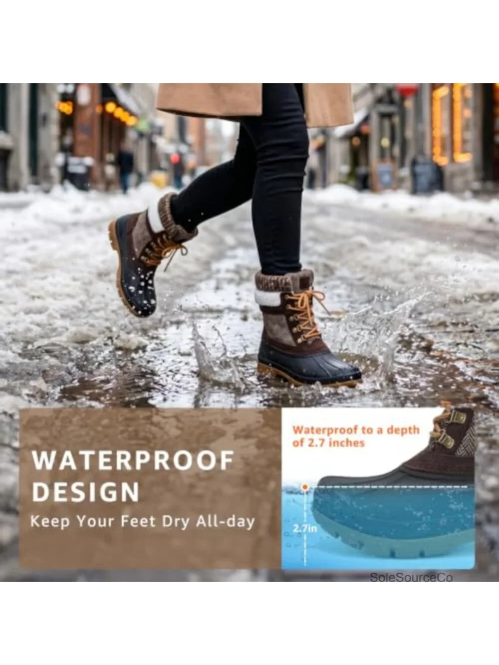 Women's Duck Boots Waterproof Winter Snow Boot, Faux Fur & Leather, Mid-Calf,